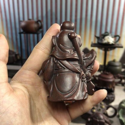 Yixing Solid Clay Zisha Guan Gong Tea Pet Figurine Handmade Decor