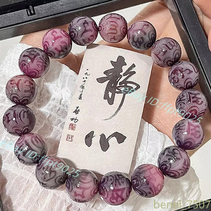 Grade A Natural Purple Bodhi Root Beads Bracelet Woman Buddha Lucky Bracelet