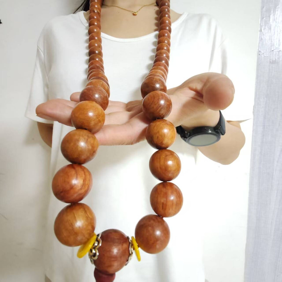 20mm*59 Natural Huanghauli Wood Prayer Beads Shaolin Monks Blessing Necklace