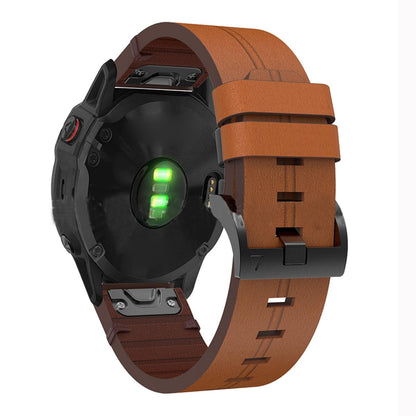 Brown Leather Watchband Strap Quick Wristband For Garmin Fenix 7X 6X 26mm