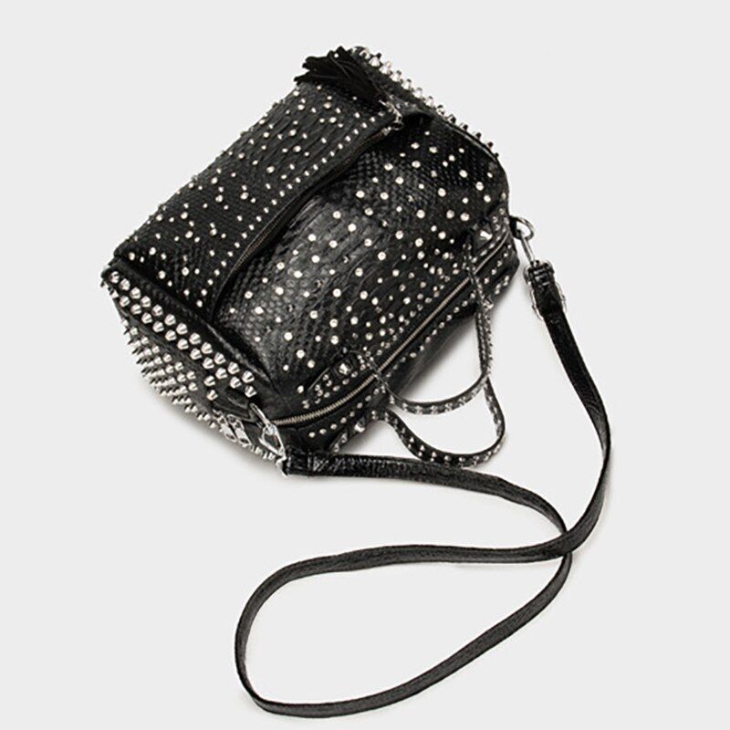 Handbag Black Synthetic Leather Crossbody Rhinestone Shoulder Purse 28*22*11 CM
