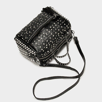 Handbag Black Synthetic Leather Crossbody Rhinestone Shoulder Purse 28*22*11 CM