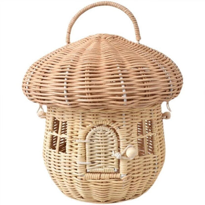 Rattan Mushroom Basket Bag Wicker Woven Women Handbags Beach Straw Bag Box