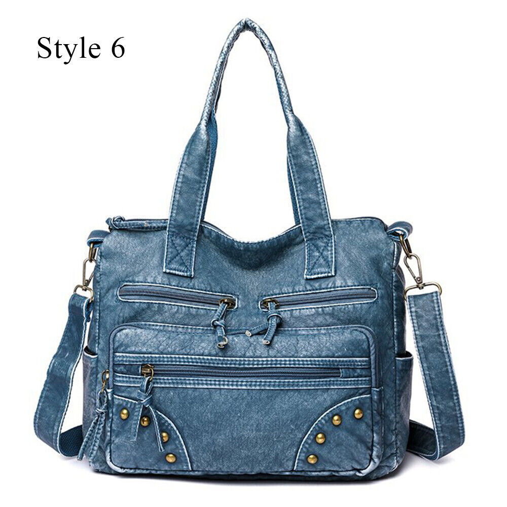 Soft PU Leather Handbags Many Pockets Messenger Bag Washed Leather Shoulder Bag