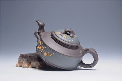 300ml Chinese Handmade Lifelike Plum Flower Yixing Zisha Purple Clay Teapot