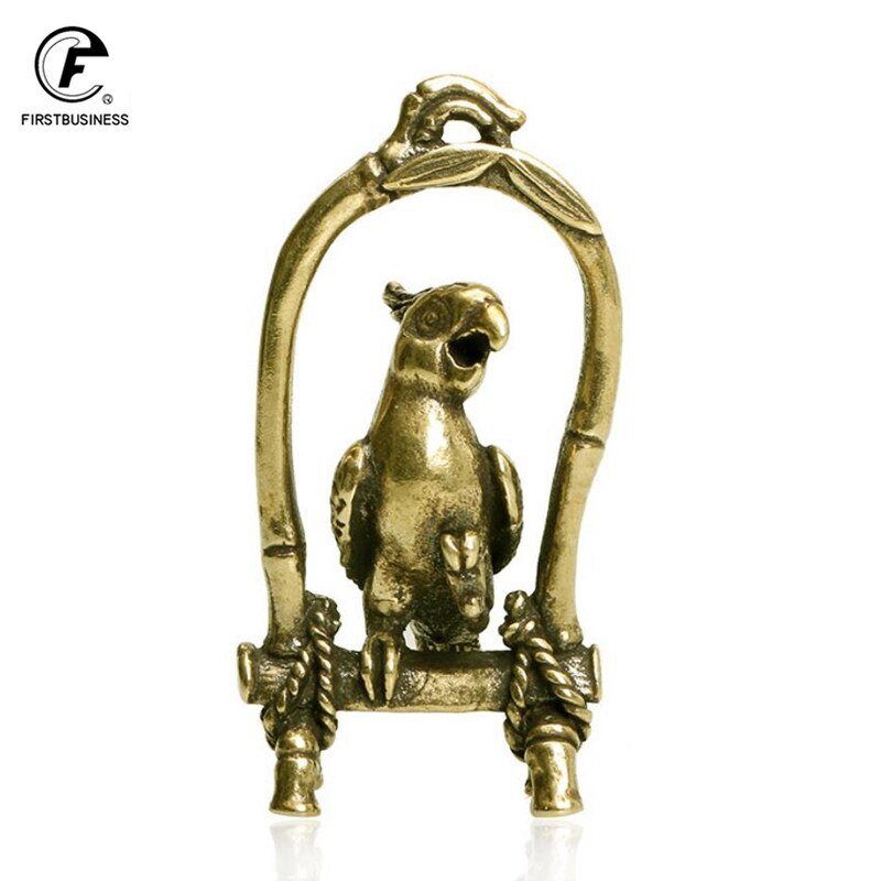 5.1CMCopper Crafts Bird Cage Parrot Figurines Miniatures Desktop Ornaments Brass