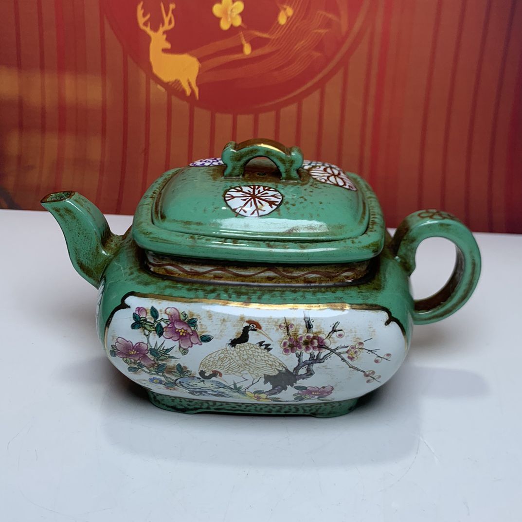 Vintage Chinese Yixing Purple Clay Teapot Zisha Enamel Nice Flower Bird Teaware