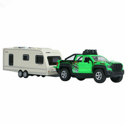 1:36 Trailer Tow Pickup Truck Model Car with Camper Van Diecast Toy Gift Boy e