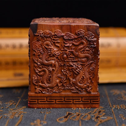 Thunderstruck Jujube Wood Taoist Seal Nine Dragons Carved Sanbao Seal