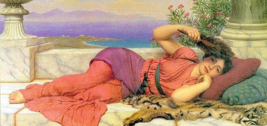 Dream-art Oil painting John-William-Godward-Noonday-Rest beauty girl rest 48"