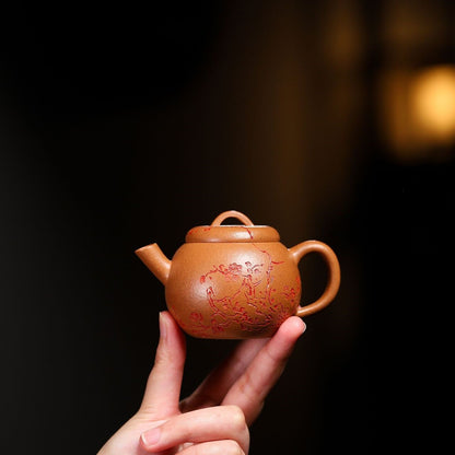 True Yixing Zisha Jiangpo Clay Tea Pot Hand Carved Master Pot 100ml Kungfu Pot