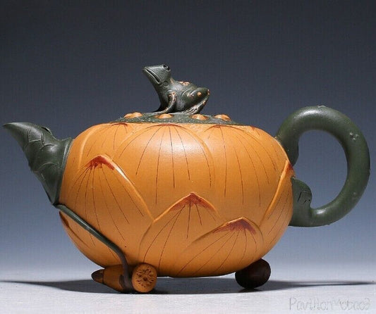 Chinese Zisha Purple Clay Teapot Frog Lotus Style Handmade Collection Home Decor