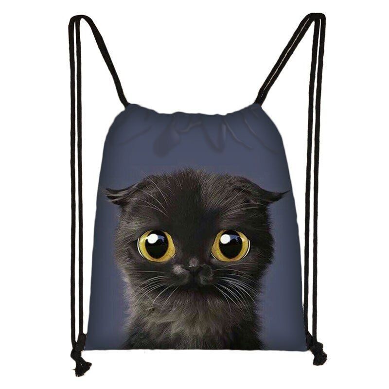 Black Cat Drawstring Bag Women Shopping Purse Canvas Travelling Bag Backpack 1PC