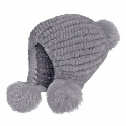 Winter Graceful Women Mink Fur Hats Real Knitted Fur Caps with Fox Fur Earflaps