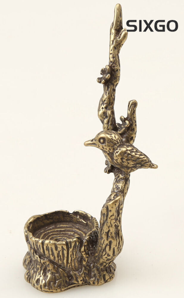 Bronze Statue Prune Tree Magpie Bird Small Statue 2.6" Collection Chinese