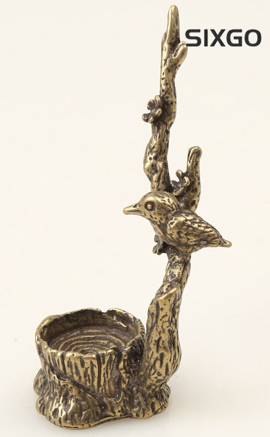 Bronze Statue Prune Tree Magpie Bird Small Statue 2.6" Collection Chinese