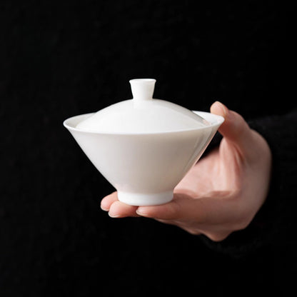 Jade Inverted Triangle Ceramics Gaiwan 100ml 3.4oz White Porcelain Tea Bowl
