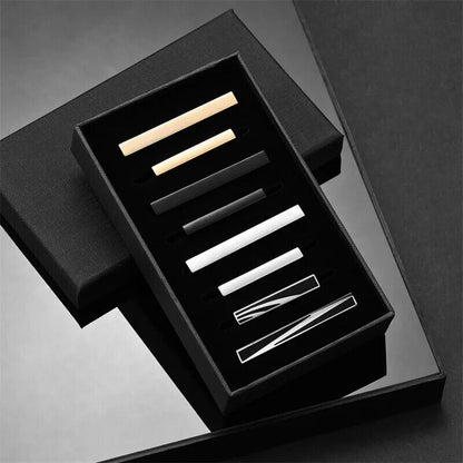 Tie Clips 8Pcs Copper Short Pins Set W/ Gift Box Accessories Men Shirt Cufflinks