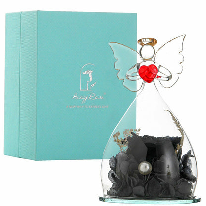 Real Rose Angel In Glass Dome Preserved Flowers Wedding Birthday Gifts 2.9 x4.3"