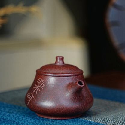 Handmade Yixing Iron Red Clay Teapot 180cc Double-Side Carved Kung Fu Pot