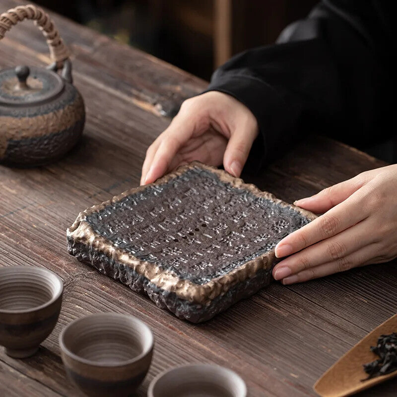 Heart Sutra Stoneware Pot Pot Tray Water Storage Tea Table Pot Mat Pot Tea Tray
