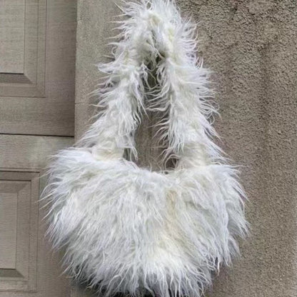 Plush Bag Velvet Feather Shoulder Bag White Versatile Portable Handbags Tote Bag