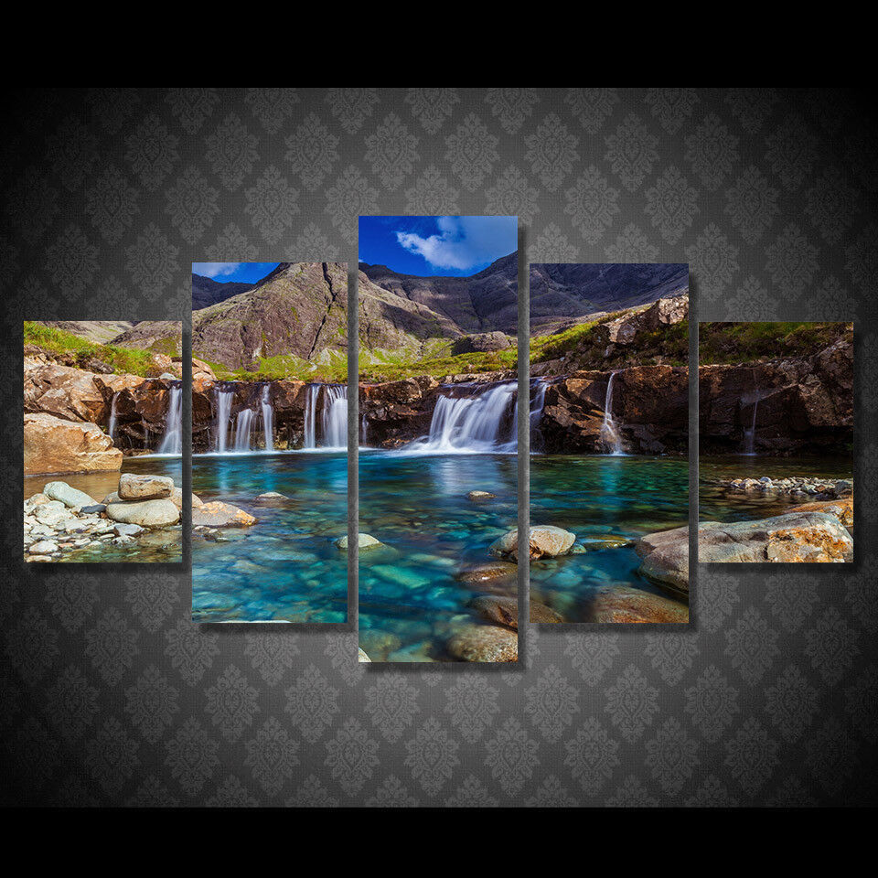 Waterfall Mountain Landscape 5 Pieces canvas Wall Art Print Picture Home Decor