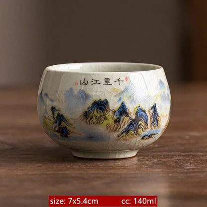 140ml Crack Glaze Ceramic Tea Cups Hand-painted Porcelain Master Cup Tea