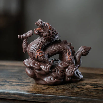 1pc 4.6" Yixing Purple Clay Tea Pet Handmade Sculpture Dragon Statue Ornament