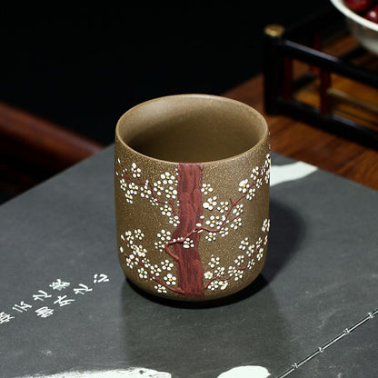 Wintersweet Relief Chinese Teacup True Yixing Zisha Purple Clay Marked Cup 200ml