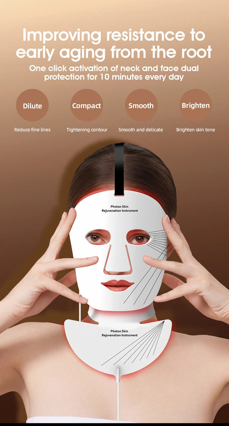 LED Face Mask-Therapy for Facial Skin Care, Wrinkle Reduction Neck Beauty Device