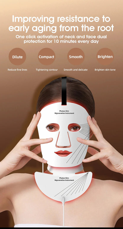 LED Face Mask-Therapy for Facial Skin Care, Wrinkle Reduction Neck Beauty Device