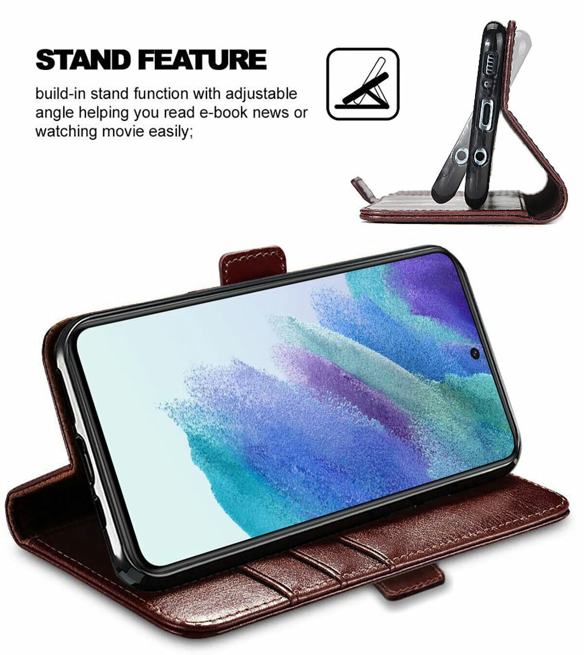 For Samsung Galaxy S21 FE 5G Case, 360 Shockproof Leather Cover + Tempered Glass