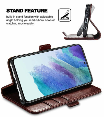 For Samsung Galaxy S21 FE 5G Case, 360 Shockproof Leather Cover + Tempered Glass