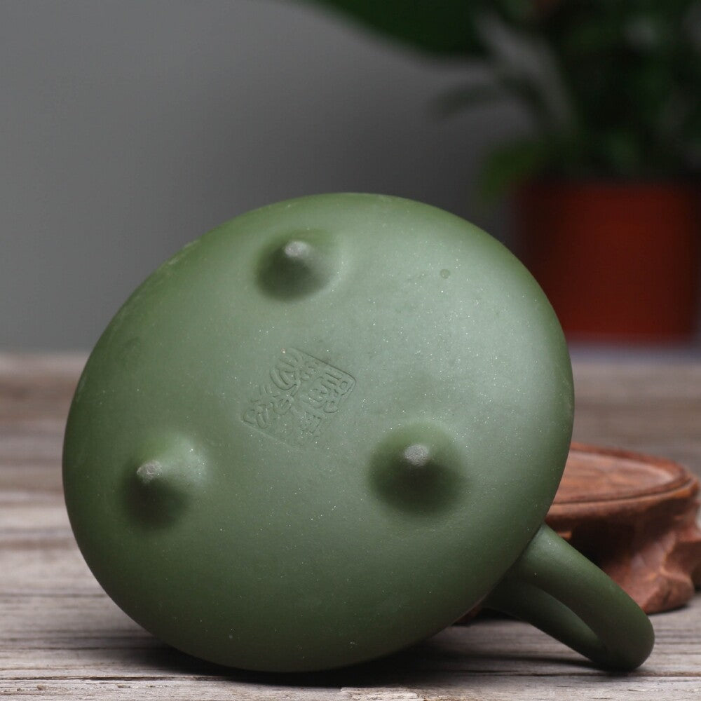 Chinese Real Yixing Zisha Republic Green Clay Marked Lotus Root Carved Tea Pot