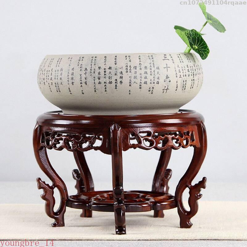 Ebony Tea Set Base Vase Figurines Incense Display Stand Table Wooden Pedestal