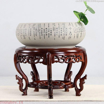 Ebony Tea Set Base Vase Figurines Incense Display Stand Table Wooden Pedestal