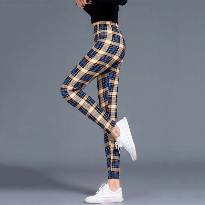Plaid Leggings Women Sexy Pants Push Up Fitness Gym Sports Plus Size High Waist