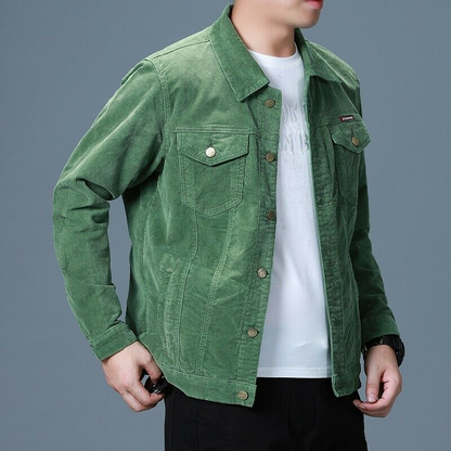 Men's Corduroy Jacket Single Breasted Tooling Outwear Slim Fit Retro style Coat