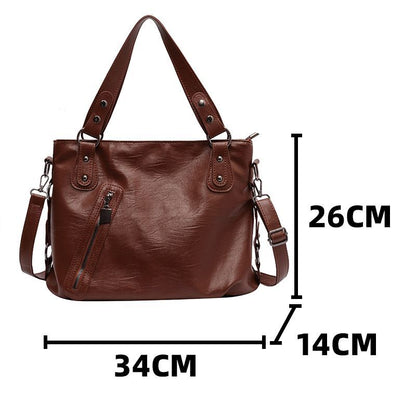 Shoulder Bag Oil Wax Leather Wide Strap Crossbody Bag Zipper Shopper Handbag 1PC