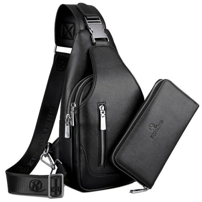 Men's Sling Backpack, Faux Leather Crossbody Chest Bags and Clutch Wallet
