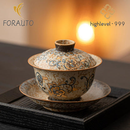 Tea Set Ceramics Gaiwan 190ml 6.8oz Hand-drawn Tea Bowl Kungfu Tea Set