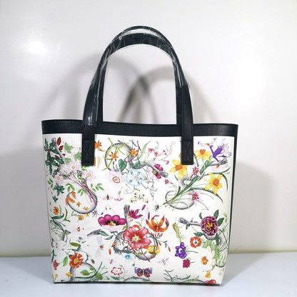 Floral Traveling Shoulder Bag Textured Leather Shopper Large Bag Women Handbags