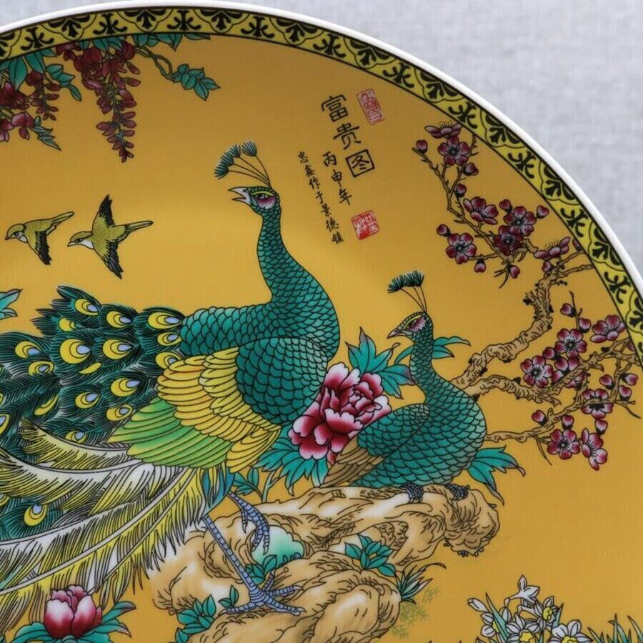 Old Chinese Porcelain color painted Peacock pattern plate Qing Qianlong Mark