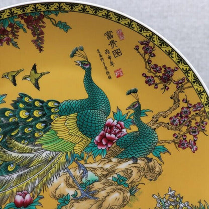 Old Chinese Porcelain color painted Peacock pattern plate Qing Qianlong Mark