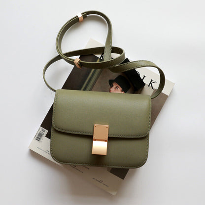 Real Leather Small Flap Box Square Clutch Shoulder Bag Purse Crossbody Trunk