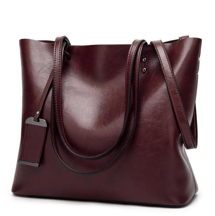 Leather Bucket Bag Double Strap Handbag Shoulder Bags Women Shopping