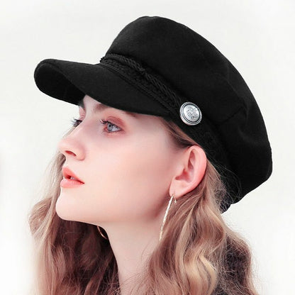 Winter Hats Womens French Style Wool Baker's Boy Cool Baseball Cap Black Visor