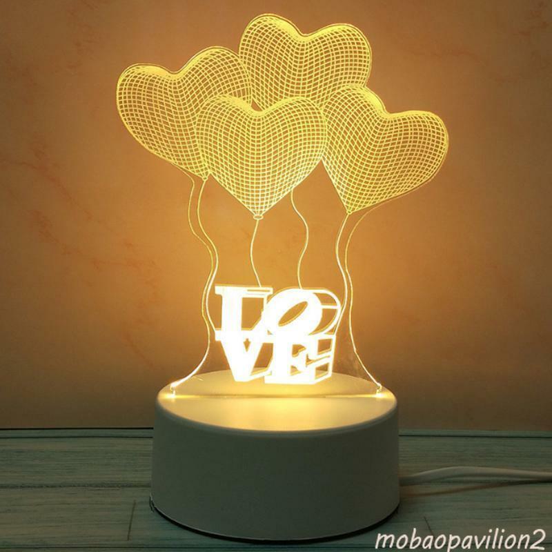 3D LED Night Light USB Chrome Small Table Lamp Hearts Novel Illusion Lamp Girl