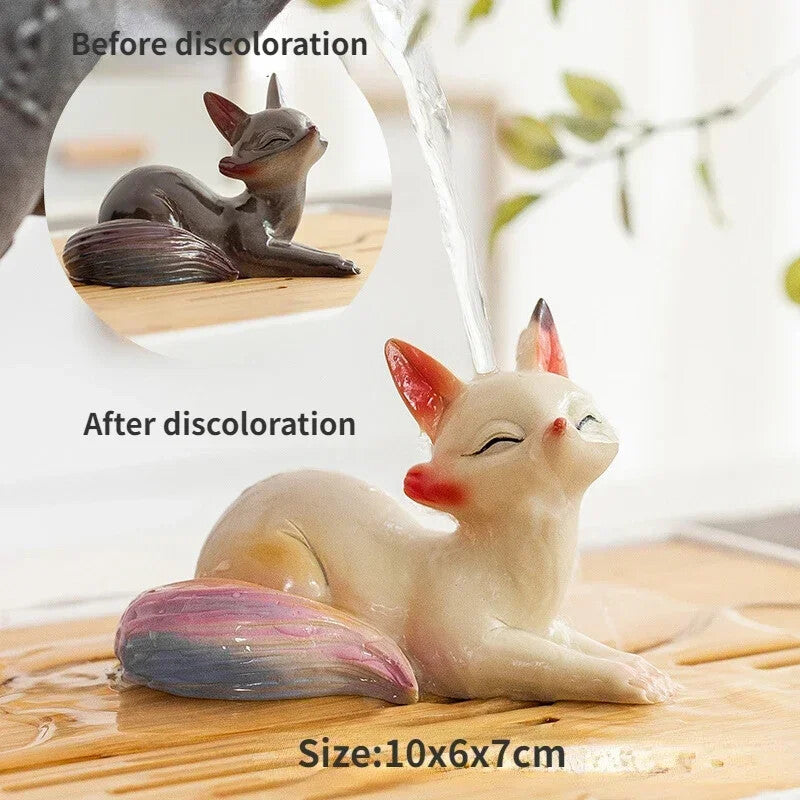 Color-changing Fox Tea Pet Resin Tea Play Teaware Set Chinese Tea Ceremony